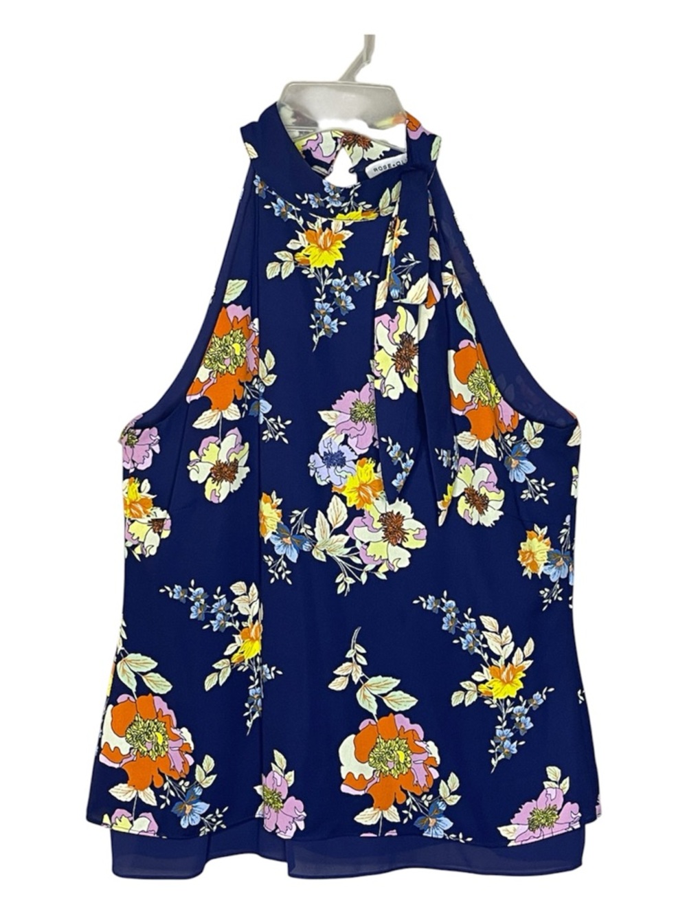 Rose & Olive Navy Floral Halter Tie-Neck Camisole Sz S - Picture 2 of 7